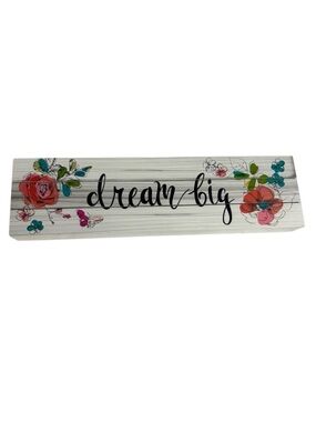 Dream Big Floral Wall Plaque - White with Pink & Teal Accents
